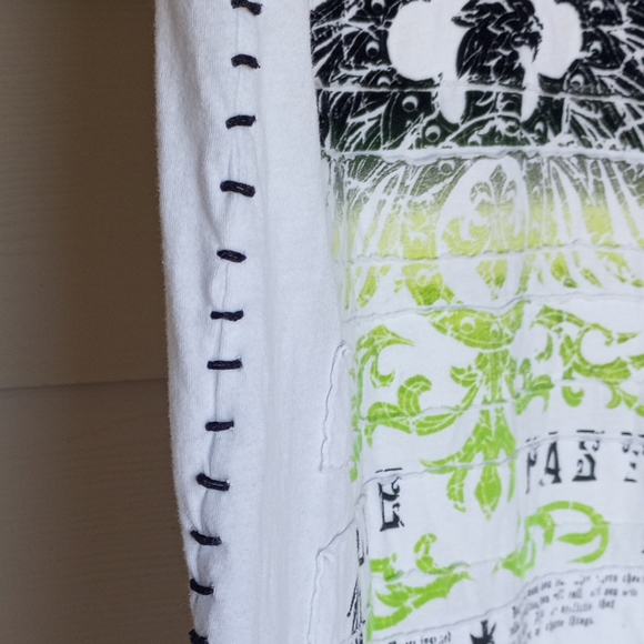 Affliction Lime Green & White Live Fast 1973 Men's Shirt - Picture 13 of 14